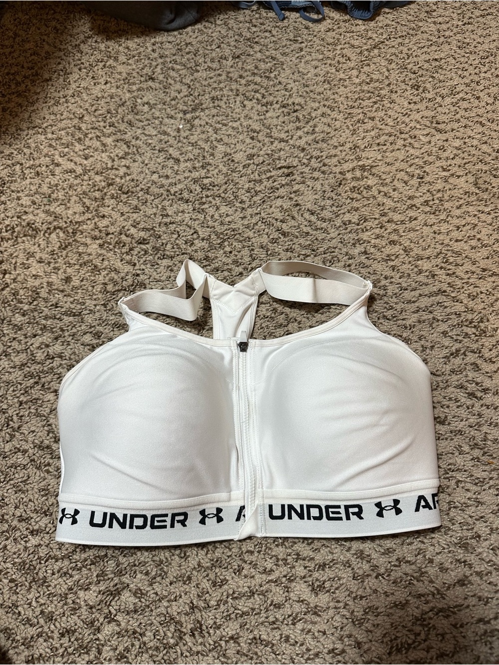 Under Armour White Front-Zip Racerback Sports Bra with Branded Band 34DD